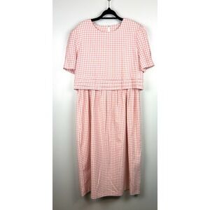 Vintage Sunshine Starshine Pink White Gingham‎ Plaid Dress 12 Midi Cottagecore